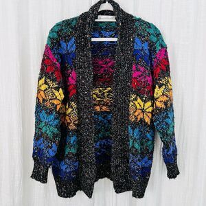 Gloria Vanderbilt Knitwear Rainbow Snowflake Beautiful Cozy Cardigan Sweater -Lg